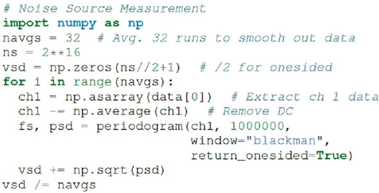 图 20. ADALM2000 的 Python 噪声源测量代码。