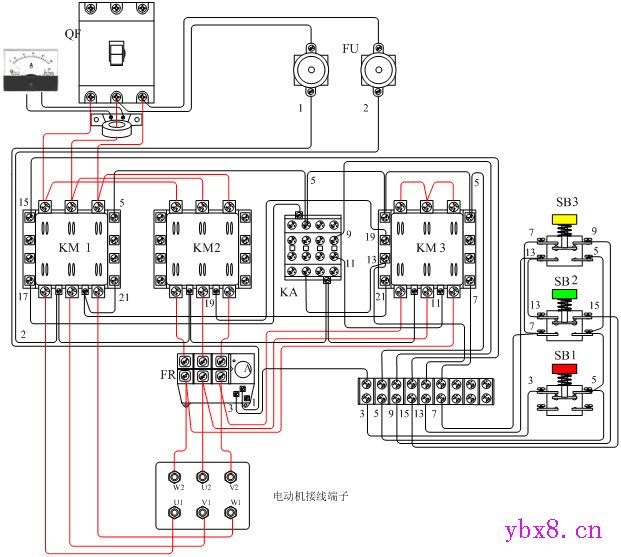 鼠笼式三相异步电动机Y－△降压手动控制电路原