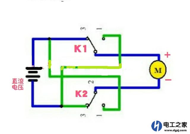 采用正负极性转换开关构成的简单正反转控制电路