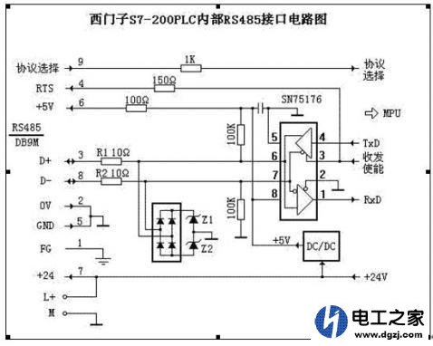 S7200内部RS485电路控制接线图