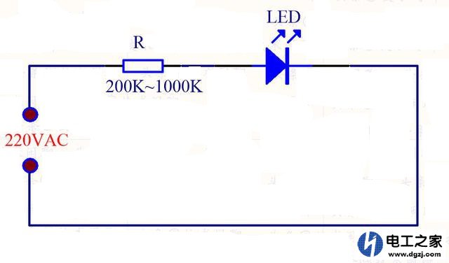 发光二极管220v指示灯怎么接