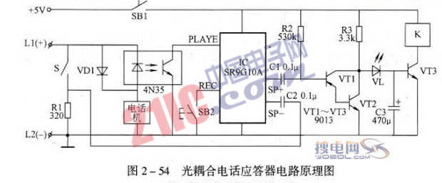 光耦合电话防盗打器原理图